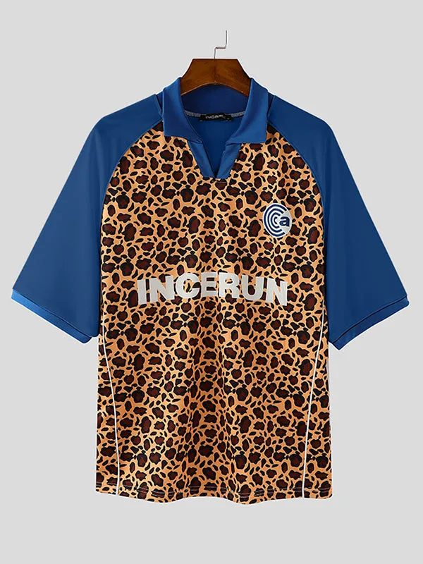 Mens Leopard Print Patchwork Short-Sleeve T-Shirt SKUK89231 sold by Incerunmen product image thumbnail 4