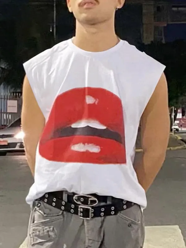 Mens Lips Print Sleeveless Tank SKUK91798 sold by Incerunmen