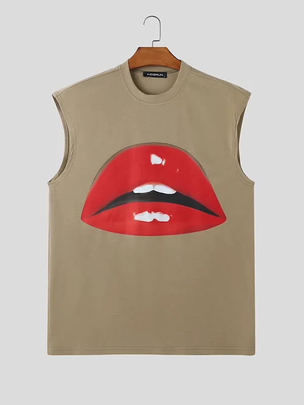 Mens Lips Print Sleeveless Tank SKUK91798 sold by Incerunmen product image thumbnail 4