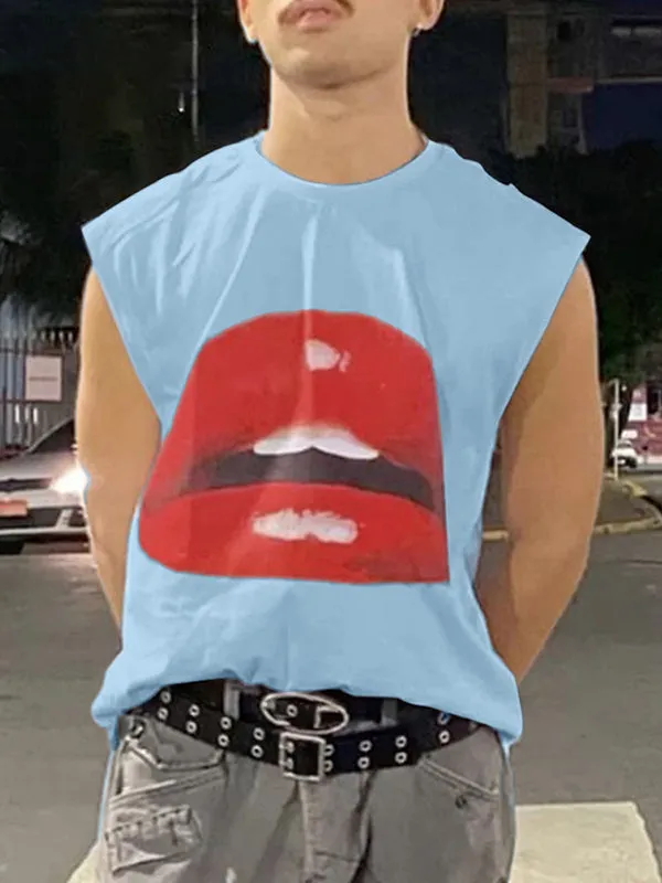 Mens Lips Print Sleeveless Tank SKUK91798 sold by Incerunmen product image thumbnail 2