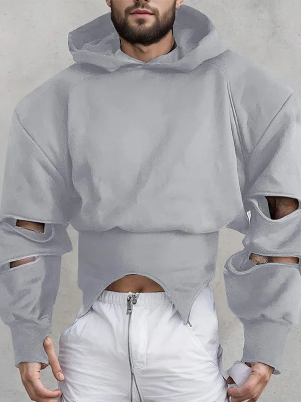 Mens Deconstructed Cropped Long-Sleeve Hoodie SKUK88245 sold by Incerunmen product image thumbnail 2