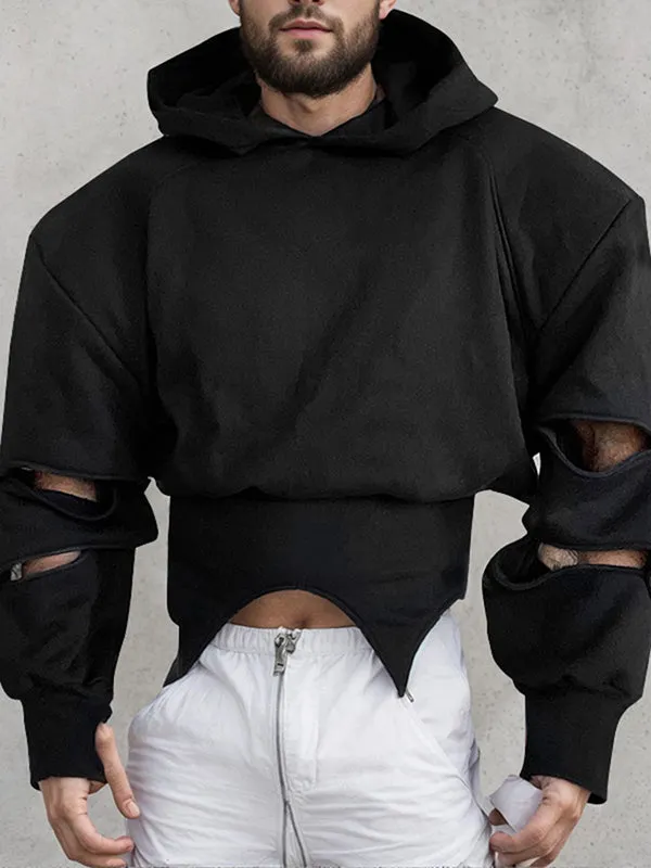 Mens Deconstructed Cropped Long-Sleeve Hoodie SKUK88245 sold by Incerunmen
