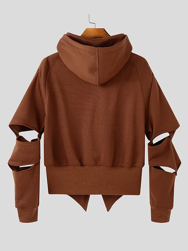 Mens Deconstructed Cropped Long-Sleeve Hoodie SKUK88245 sold by Incerunmen product image thumbnail 5