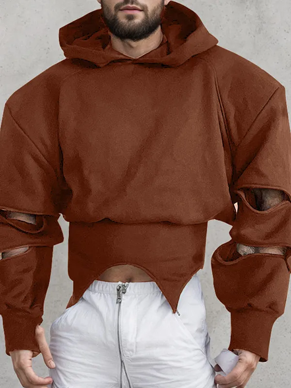 Mens Deconstructed Cropped Long-Sleeve Hoodie SKUK88245 sold by Incerunmen product image thumbnail 3