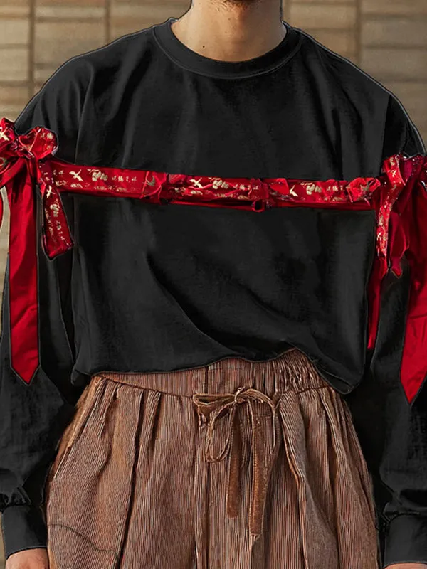 Mens Bow Knot Patchwork Long-Sleeve T-Shirt SKUK92861 sold by Incerunmen product image thumbnail 2