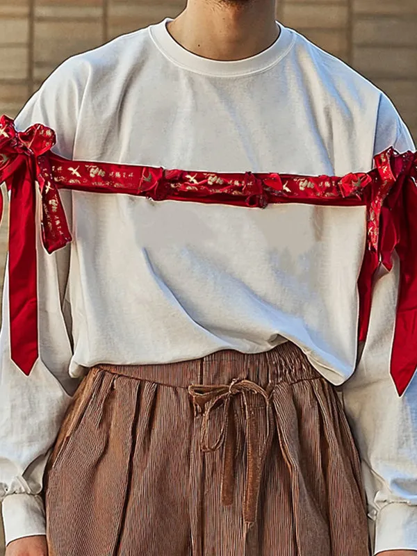 Mens Bow Knot Patchwork Long-Sleeve T-Shirt SKUK92861 sold by Incerunmen