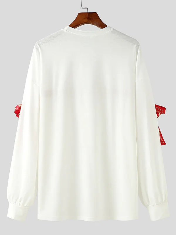 Mens Bow Knot Patchwork Long-Sleeve T-Shirt SKUK92861 sold by Incerunmen product image thumbnail 4