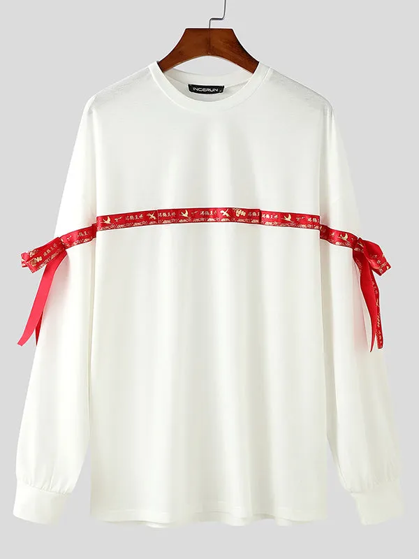 Mens Bow Knot Patchwork Long-Sleeve T-Shirt SKUK92861 sold by Incerunmen product image thumbnail 3