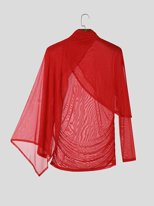 Mens Sheer Ruched Long-Sleeve T-Shirt SKUK89131 sold by Incerunmen product image thumbnail 5