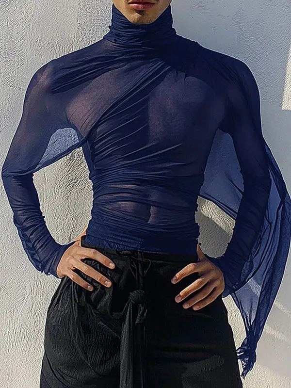 Mens Sheer Ruched Long-Sleeve T-Shirt SKUK89131 sold by Incerunmen product image thumbnail 2