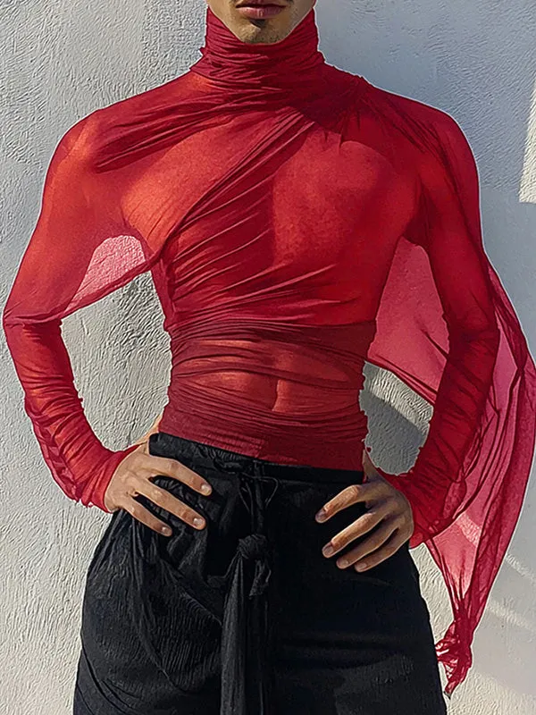 Mens Sheer Ruched Long-Sleeve T-Shirt SKUK89131 sold by Incerunmen product image thumbnail 3