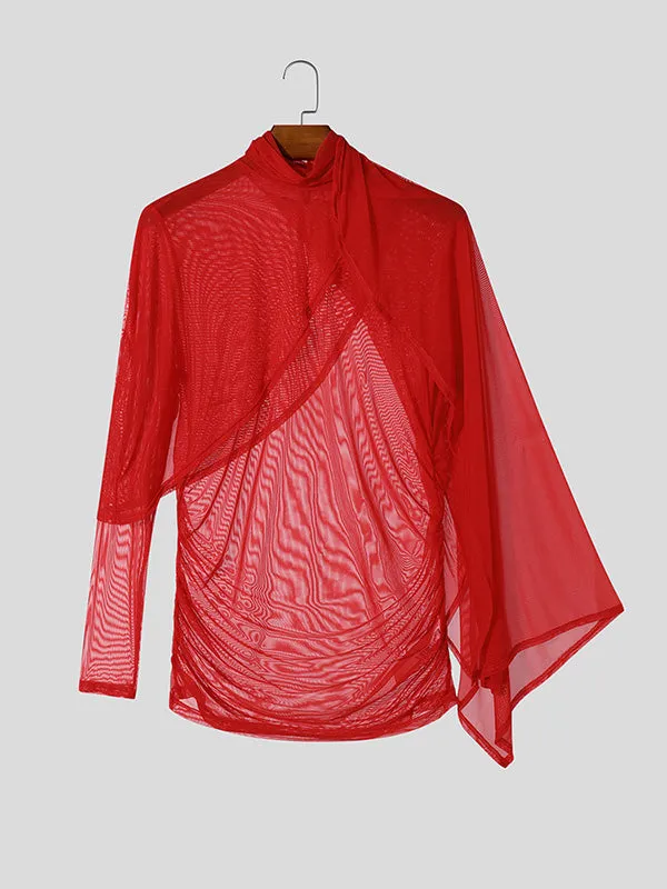 Mens Sheer Ruched Long-Sleeve T-Shirt SKUK89131 sold by Incerunmen product image thumbnail 4