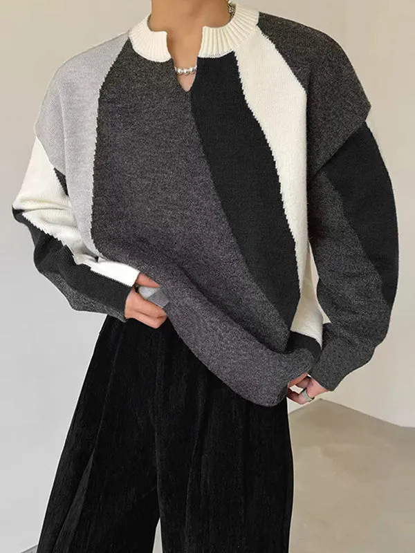 Mens Color-Block Long-Sleeve Pullover T-Shirt SKUK88178 sold by Incerunmen