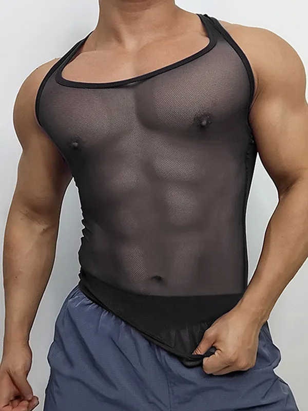 Mens Mesh Sheer Sleeveless Tank SKUK90396 sold by Incerunmen