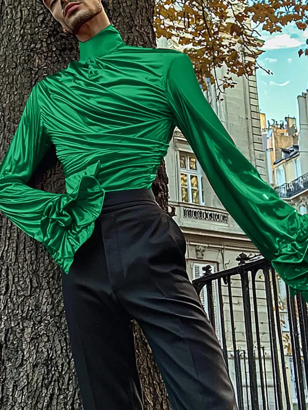 Mens Ruched Asymmetrical Long-Sleeve T-Shirt SKUK89120 sold by Incerunmen