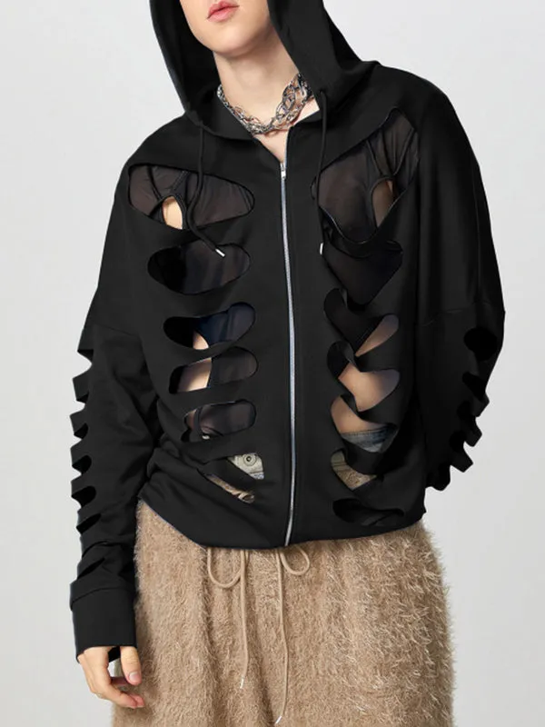 Mens Hollow-Out Long-Sleeve Zipper Hoodie SKUK88044 sold by Incerunmen