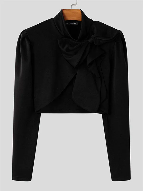 Mens 3D Bow Tie Cropped Long-Sleeve T-Shirt SKUK85372 sold by Incerunmen