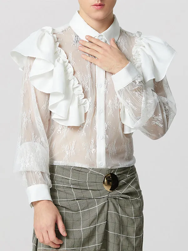 Mens Lace Sheer Long-Sleeve Shirt SKUK88249 sold by Incerunmen product image thumbnail 5