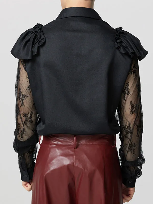 Mens Lace Sheer Long-Sleeve Shirt SKUK88249 sold by Incerunmen product image thumbnail 3