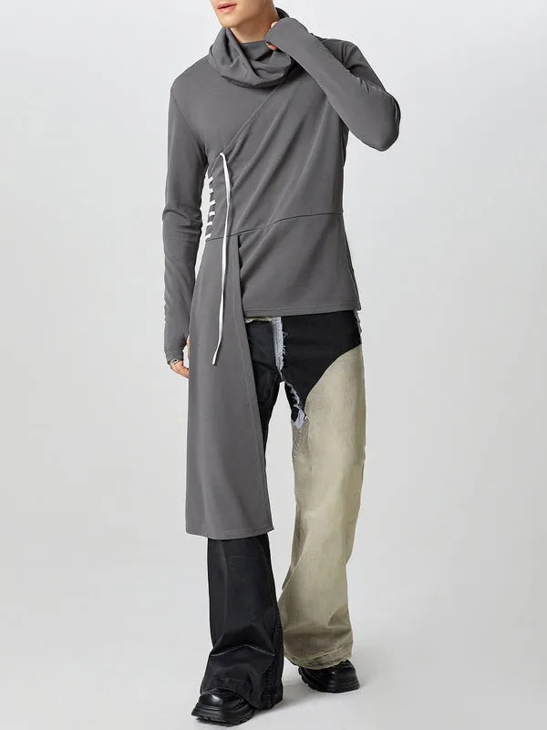 Mens Sparkling Asymmetrical Hem Long-Sleeve T-Shirt SKUK85762 sold by Incerunmen