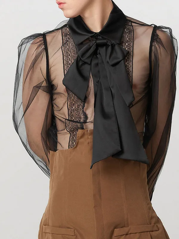 Mens Lace Panel Sheer Long-Sleeve Shirt SKUK86891 sold by Incerunmen product image thumbnail 2