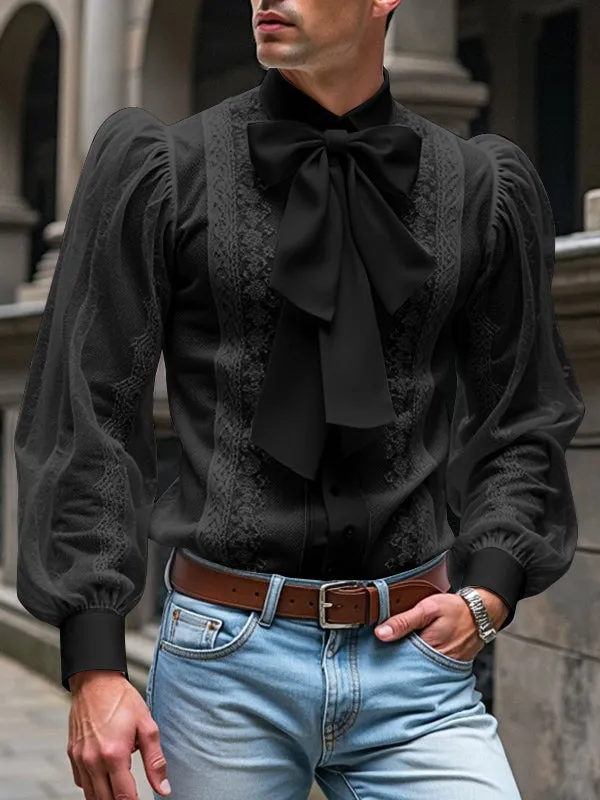 Mens Lace Panel Sheer Long-Sleeve Shirt SKUK86891 sold by Incerunmen