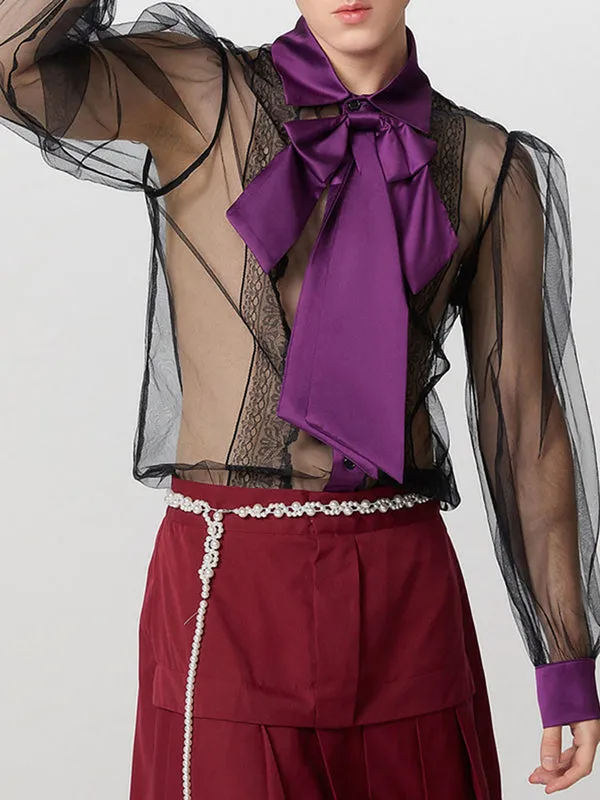 Mens Lace Panel Sheer Long-Sleeve Shirt SKUK86891 sold by Incerunmen product image thumbnail 5