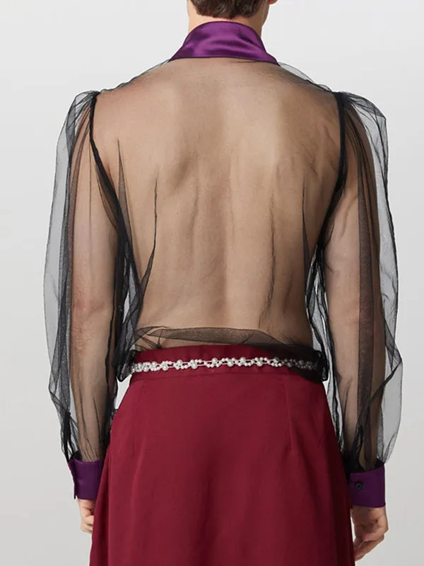 Mens Lace Panel Sheer Long-Sleeve Shirt SKUK86891 sold by Incerunmen product image thumbnail 3