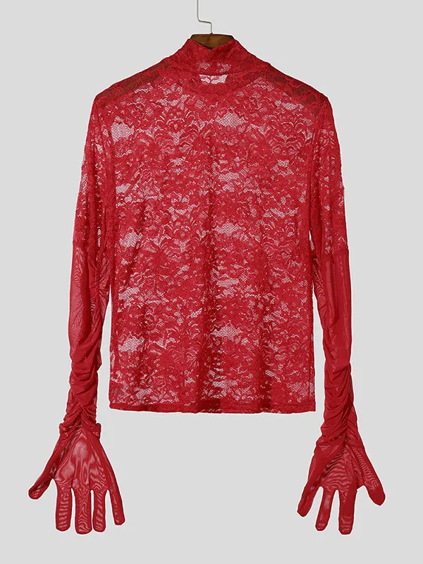 Mens Lace Sheer Long-Sleeve T-Shirt SKUK85602 sold by Incerunmen product image thumbnail 5