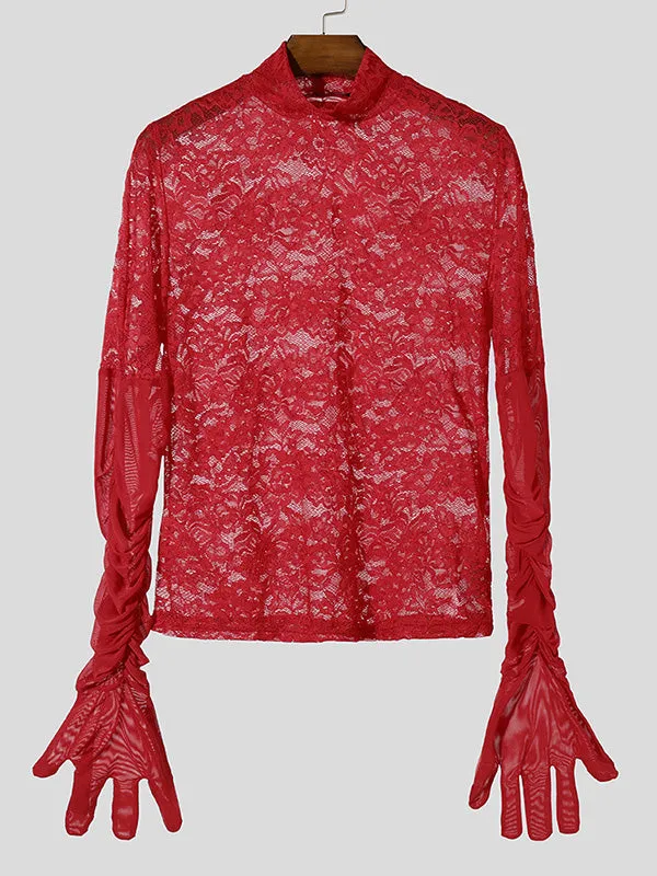 Mens Lace Sheer Long-Sleeve T-Shirt SKUK85602 sold by Incerunmen product image thumbnail 4