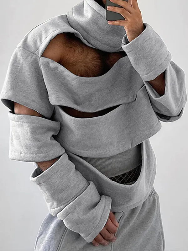 Mens Hollow-Out Loose Long-Sleeve Hoodie SKUK81200 sold by Incerunmen