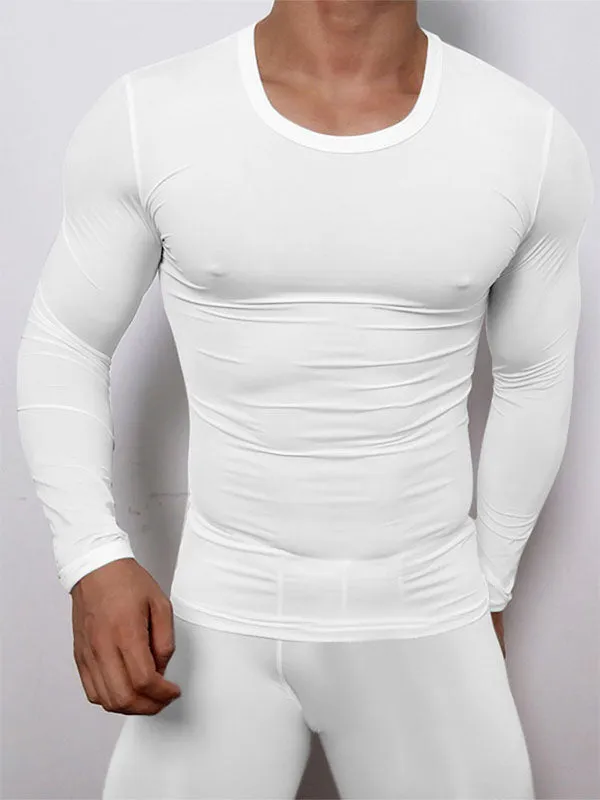 Mens Solid Color Fitted Long-Sleeve T-Shirt SKUK78470 sold by Incerunmen