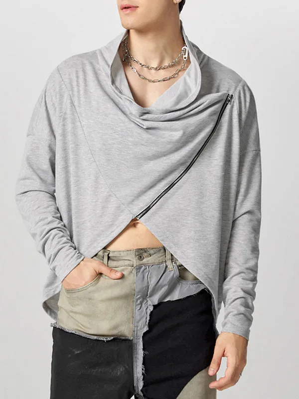 Mens Zip Detail Draped Neck Long-Sleeve T-Shirt SKUK85848 sold by Incerunmen product image thumbnail 3