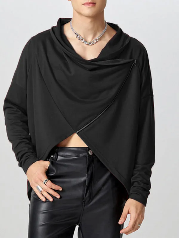 Mens Zip Detail Draped Neck Long-Sleeve T-Shirt SKUK85848 sold by Incerunmen