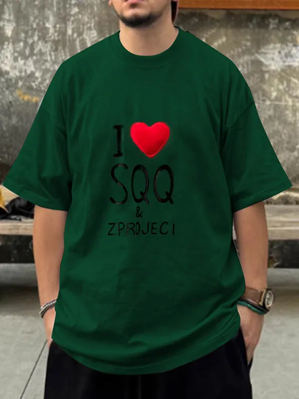 Mens Heart Print Short-Sleeve T-Shirt SKUK85531 sold by Incerunmen