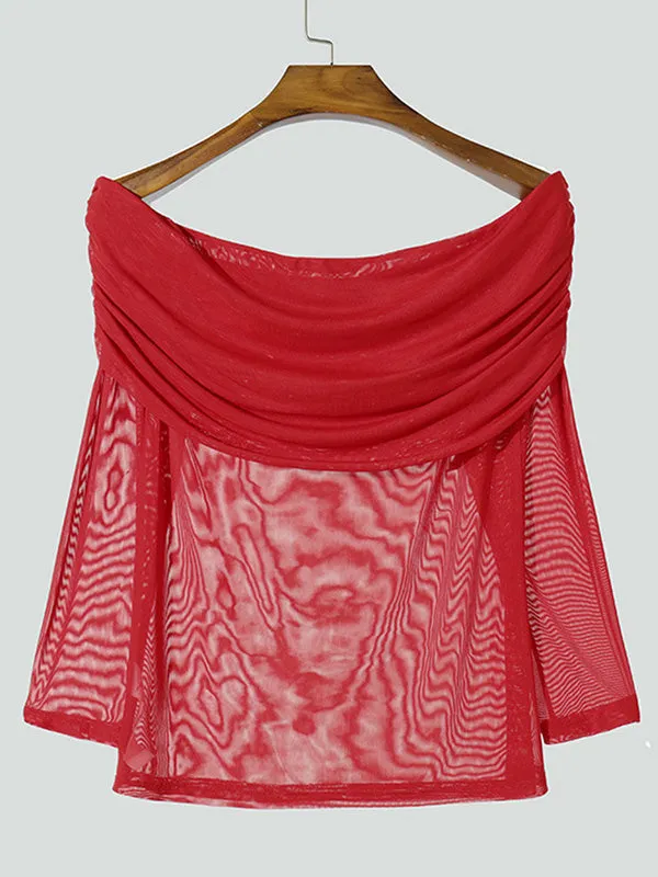 Mens Off-Shoulder Mesh Sheer Long-Sleeve T-Shirt SKUK86804 sold by Incerunmen product image thumbnail 4