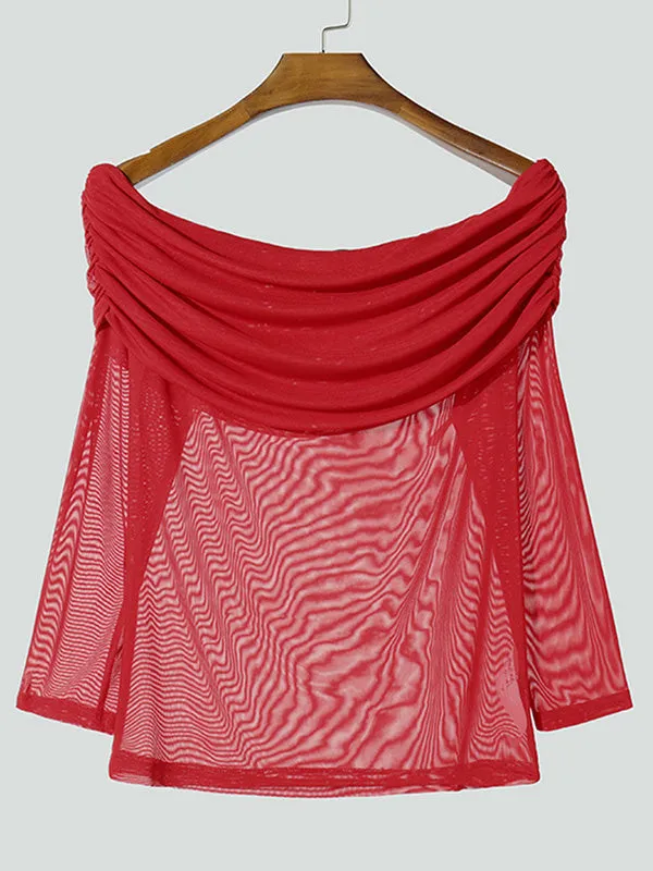 Mens Off-Shoulder Mesh Sheer Long-Sleeve T-Shirt SKUK86804 sold by Incerunmen product image thumbnail 5