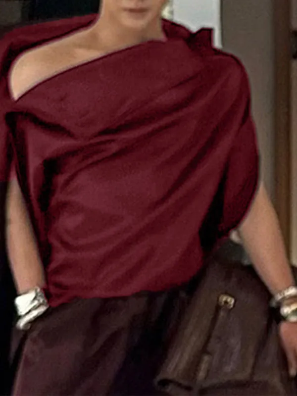 Mens Off-Shoulder Satin Shirt SKUK88156 sold by Incerunmen