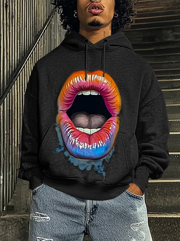 Mens Lips Print Long-Sleeve Hoodie SKUK84531 sold by Incerunmen