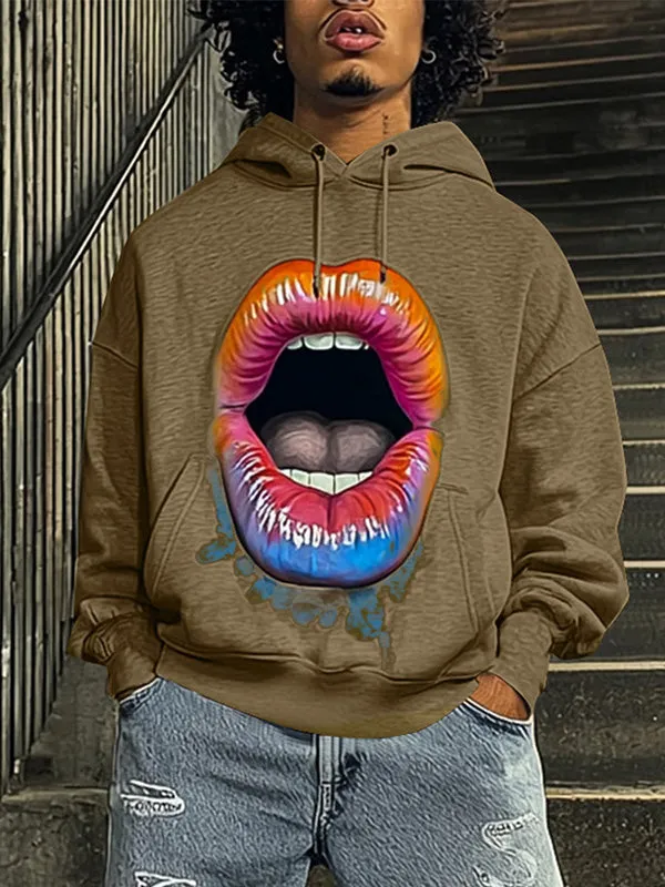 Mens Lips Print Long-Sleeve Hoodie SKUK84531 sold by Incerunmen product image thumbnail 2
