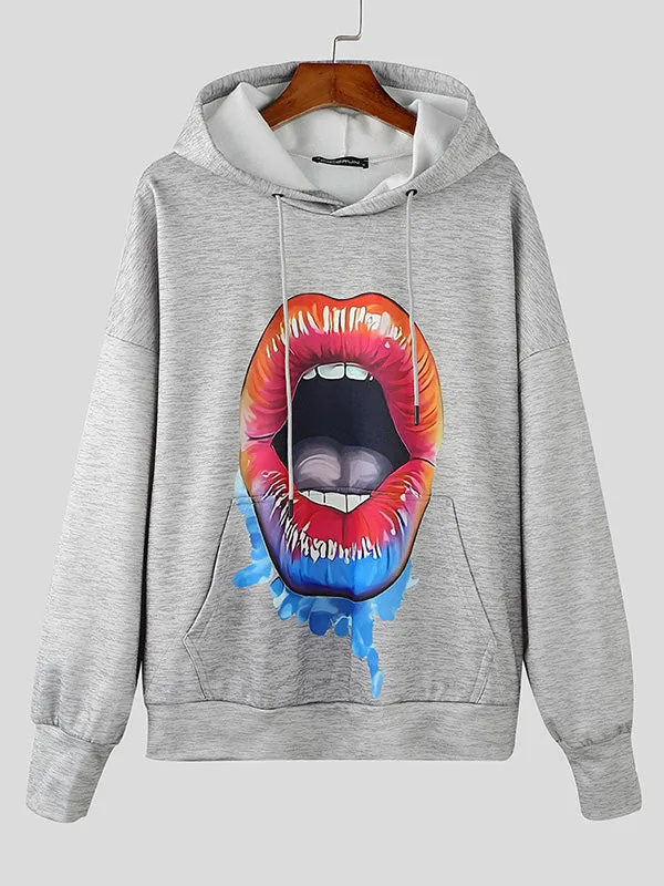 Mens Lips Print Long-Sleeve Hoodie SKUK84531 sold by Incerunmen product image thumbnail 4