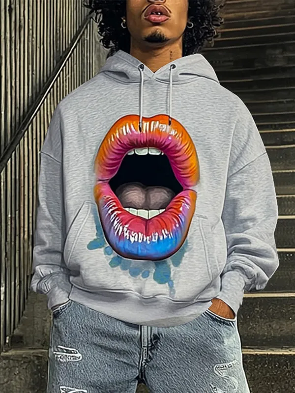 Mens Lips Print Long-Sleeve Hoodie SKUK84531 sold by Incerunmen product image thumbnail 3