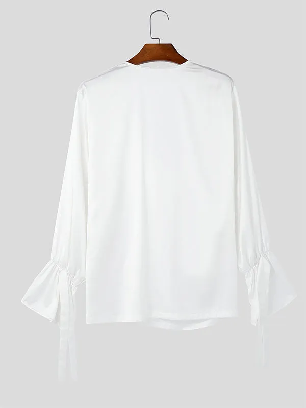 Mens Draped Neck Tie-Detail Long-Sleeve Shirt SKUK88222 sold by Incerunmen product image thumbnail 5