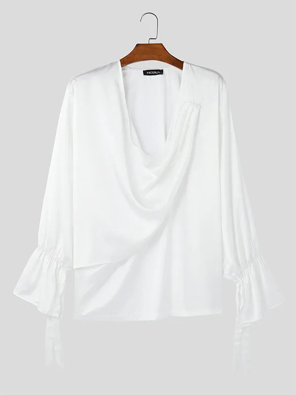 Mens Draped Neck Tie-Detail Long-Sleeve Shirt SKUK88222 sold by Incerunmen product image thumbnail 4