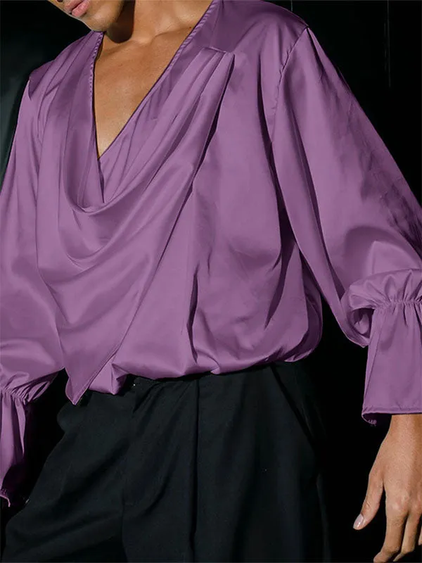 Mens Draped Neck Tie-Detail Long-Sleeve Shirt SKUK88222 sold by Incerunmen product image thumbnail 3