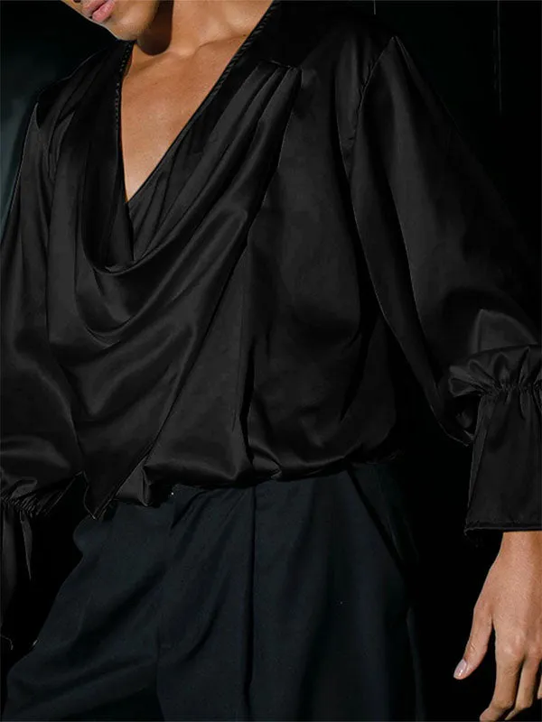 Mens Draped Neck Tie-Detail Long-Sleeve Shirt SKUK88222 sold by Incerunmen product image thumbnail 2