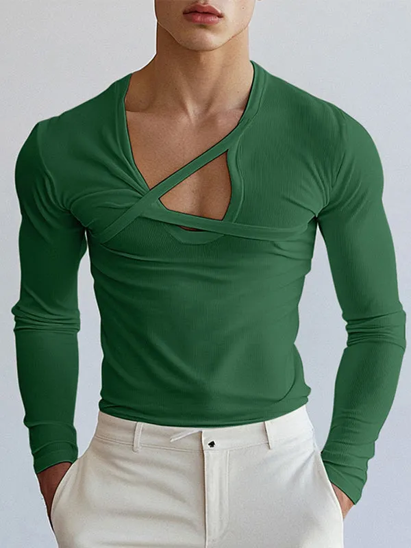 Mens Deconstructed Solid Color Long-Sleeve T-Shirt SKUK85579 sold by Incerunmen product image thumbnail 3