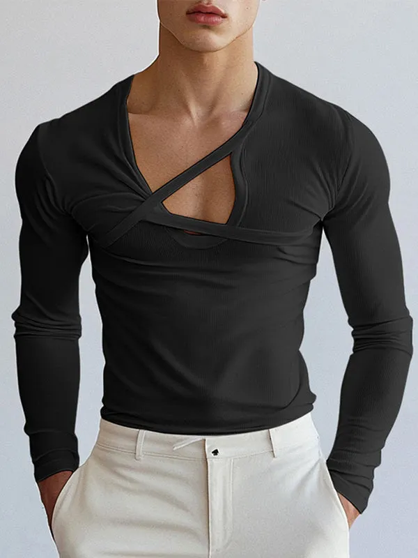 Mens Deconstructed Solid Color Long-Sleeve T-Shirt SKUK85579 sold by Incerunmen product image thumbnail 2
