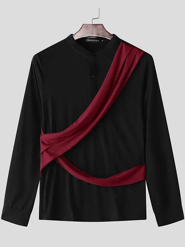 Mens Color-Block Patchwork Long-Sleeve T-Shirt SKUK85553 sold by Incerunmen product image thumbnail 4