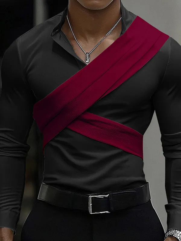 Mens Color-Block Patchwork Long-Sleeve T-Shirt SKUK85553 sold by Incerunmen